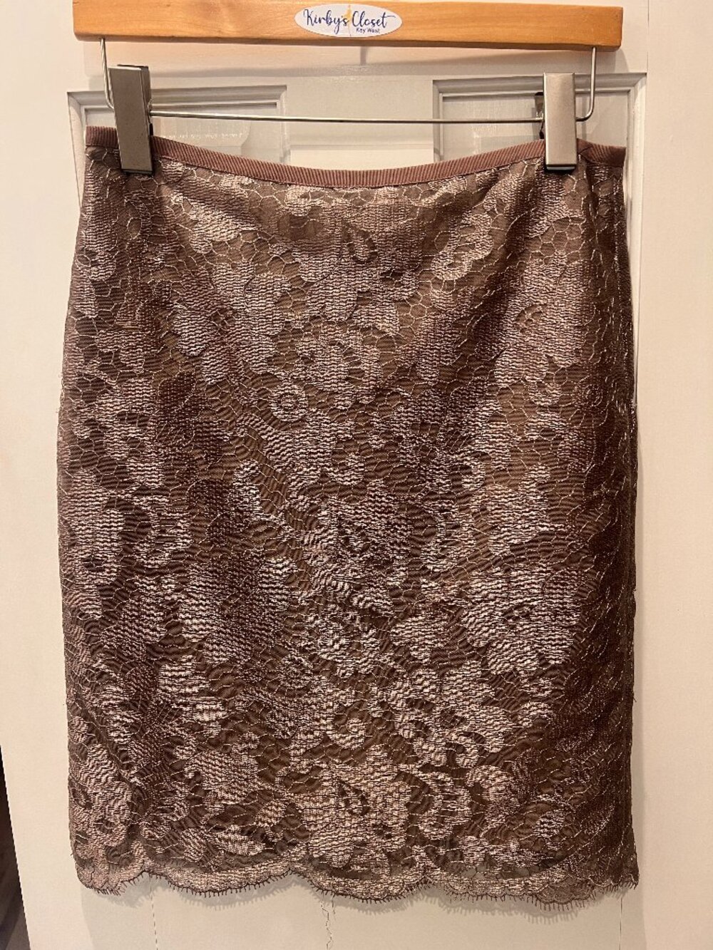 Jcrew brown lace knee length pencil skirt size 4